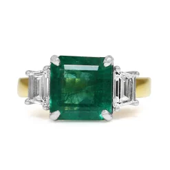 18ct Yellow and White Gold Emerald and Diamond 3 Stone Ring