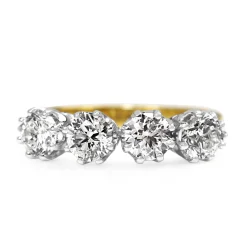 18ct Yellow and White Gold Victorian Style 4 Stone Diamond Ring