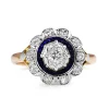 18ct Yellow and White Gold Deco Old Cut Diamond and Enamel Daisy Ring