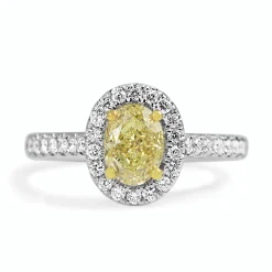18ct Yellow and White Gold Yellow Oval Diamond Halo Ring