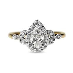 18ct Yellow and White Gold Vintage Style Pear Halo Diamond Ring