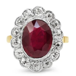 18ct Yellow and White Gold Antique Treated Ruby and Old Cut Diamond Ring