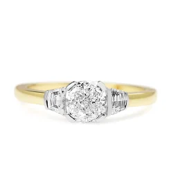 18ct Yellow and White Gold Cushion and Cadillac 3 Stone Diamond Ring