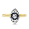 18ct Yellow and White Gold Art Deco Sapphire and Diamond Marquise Shaped Ring