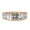 9ct Yellow and White Gold Champagne and White Diamond Floral Band Ring