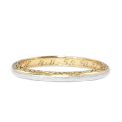 18ct Yellow and White Gold Engraved Vintage Band Ring