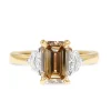 18ct Yellow and White Gold Champagne and Cadi Cut 3 Stone Diamond Ring