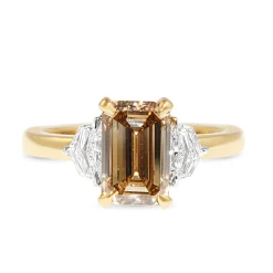 18ct Yellow and White Gold Champagne and Cadi Cut 3 Stone Diamond Ring