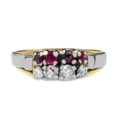 9ct Yellow and White Gold Vintage Ruby and Diamond Ring