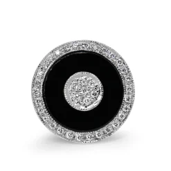 9ct Yellow and White Gold Onyx and Diamond Halo Cluster Art Deco Style Ring