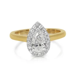 18ct Yellow and White Gold Pear Diamond Halo Ring