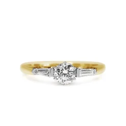 18ct Yellow and White Gold 3 Stone Brilliant and Baguette Cut Diamond Ring