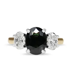 18ct Yellow and White Gold Oval Sapphire and Diamond 3 Stone Ring