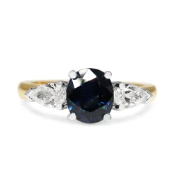 18ct Yellow and White Gold Sapphire and Pear Shaped Diamond 3 Stone Ring