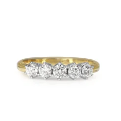 18ct Yellow and White Gold Vintage Style 5 Stone Diamond Ring
