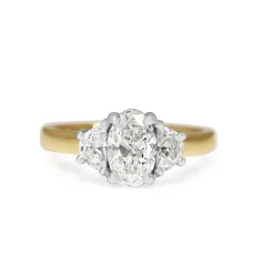 18ct Yellow and White Gold Oval and Half Moon 3 Stone Diamond Ring