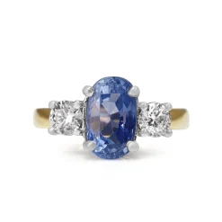 18ct Yellow and White Gold Oval Sapphire and Diamond 3 Stone Ring