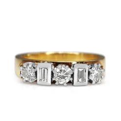 18ct Yellow and White Gold Baguette and Brilliant Cut Diamond Band Ring