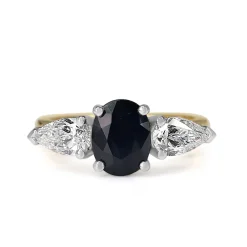 18ct Yellow and White Gold Oval Sapphire and Pear Diamond Ring