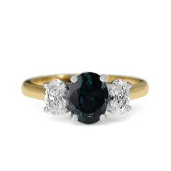 18ct Yellow and White Gold Oval Sapphire and Diamond 3 Stone Ring