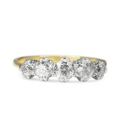 18ct Yellow and White Gold Antique Old Cut 5 Stone Diamond Ring