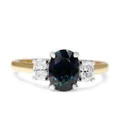 18ct Yellow and White Gold 1.90ct Oval Sapphire and Diamond 3 Stone Ring