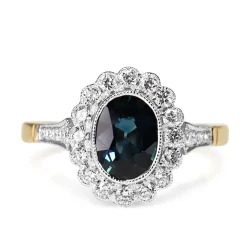 18ct Yellow and White Gold Oval Sapphire and Diamond Daisy Style Ring