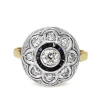 18ct Yellow and White Gold Art Deco Sapphire and Old Cut Diamond Target Style Ring
