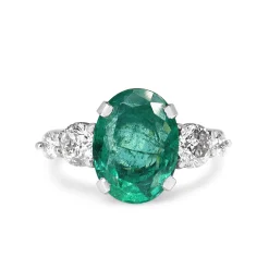 18ct Yellow and White Gold Emerald and Diamond 5 Stone Ring