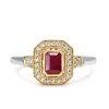 9ct Yellow and White Gold Ruby and Diamond Deco Style Halo Ring