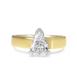 18ct Yellow and White Gold Pear Shaped Diamond Solitaire Ring