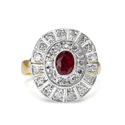 18ct Yellow and White Gold Ruby and Single Cut Diamond Vintage Halo Ring
