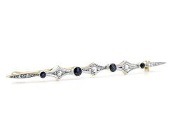 18ct Yellow and White Gold Sapphire and Rose Cut Diamond Brooch
