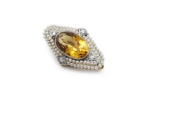 14ct Yellow and White Gold Antique Citrine and Pearl Brooch