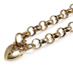 9ct Yellow and White Gold Belcher Link Bracelet with Heart Padlock