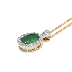 14ct Yellow and White Gold Emerald and Diamond Daisy Style Necklace