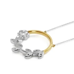 9ct Yellow and White Gold Circle Floral Diamond Necklace