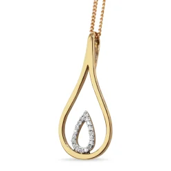 9ct Yellow and White Gold Diamond Teardrop Necklace