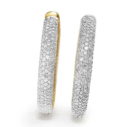 14ct Yellow and White Gold Pavé Diamond Hoop Earrings
