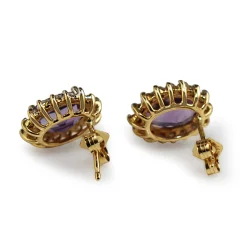 14ct Yellow and White Gold Amethyst and Diamond Cluster Earrings