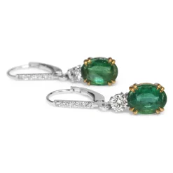 18ct Yellow and White Gold Emerald and Diamond Drop Earrings