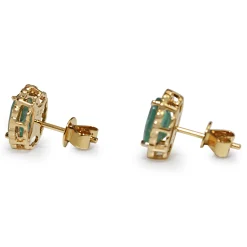 14ct Yellow and White Gold Daisy Style Emerald and Diamond Earrings