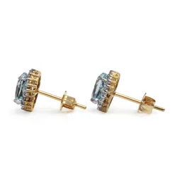 9ct Yellow and White Gold Aquamarine and Diamond Halo Earrings
