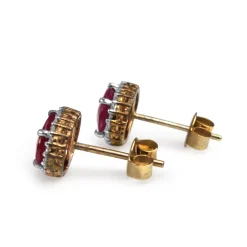 9ct Yellow and White Gold Ruby and Diamond Halo Earrings