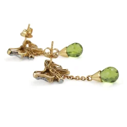 14ct Yellow and White Gold Peridot and Old and Rose Cut Diamond Bow Earrings