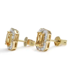 9ct Yellow and White Gold Citrine and Diamond Deco Style Earrings