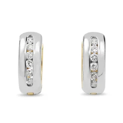 14ct Yellow and White Gold Channel Set Diamond Hoop Earrings