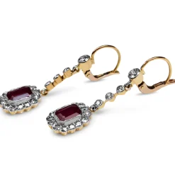 18ct Yellow and White Gold Antique Ruby and Old / Single Cut Diamonds Drop Earrings