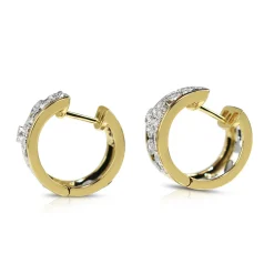9ct Yellow and White Gold Floral Diamond Hoop Earrings
