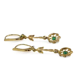 18ct Yellow and White Gold Antique Emerald and Old Cut Diamond Daisy Earrings